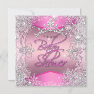 Princess Baby shower Girl Pink Silver Snowflakes 2 Kaart
