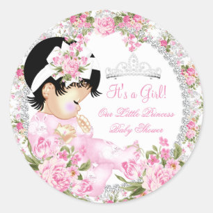 Princess Baby shower Girl  Roos Floral 2 Ronde Sticker