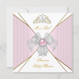 Princess Baby shower Girl White Pink Gold Kaart