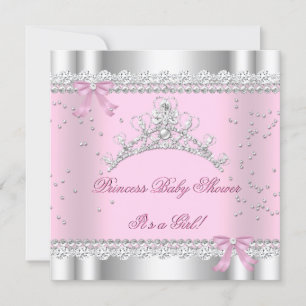Princess Baby shower Girl White Pink Tiara Gem Kaart