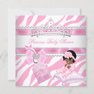 Princess Baby shower Girl Zebra Pink White Ethnic Kaart