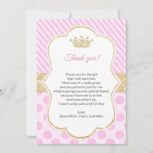 Princess Baby shower - Hartelijk dank voor uw kaar Bedankkaart