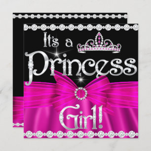 Princess Baby shower Hot Pink Bow Silver Tiara 2 Kaart