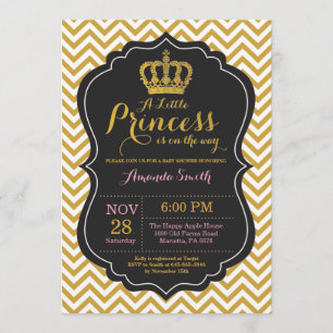 Princess Baby shower Invitation Pink and Gold Kaart