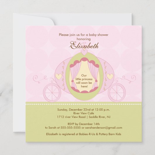 Princess Baby Shower Invitation Pretty Carriage (Devant)
