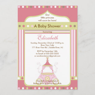 Princess Baby shower Invitation roink Carriage Kaart