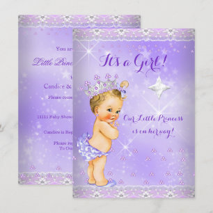 Princess Baby shower Lila Lavender Tiara Blonde Kaart