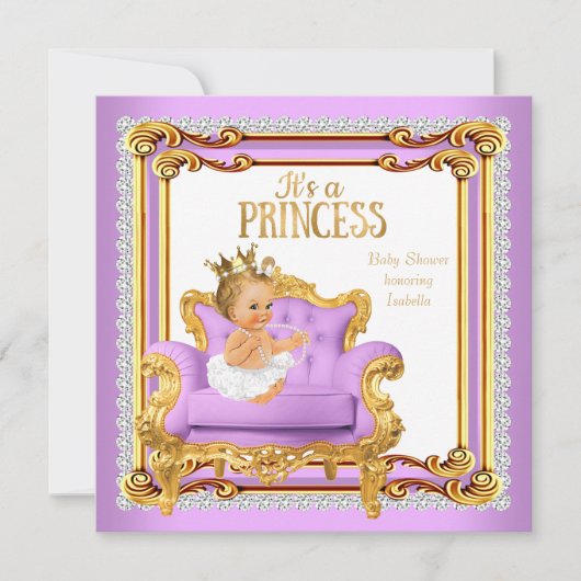 Princess Baby shower Lila roze roze gouden ondervo Kaart (Voorkant)