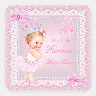 Princess Baby shower Meisje Roze Ballerina Blond Vierkante Sticker