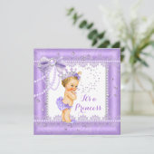 Princess Baby shower Paarse boeg Gem Blonde Kaart (Staand voorkant)