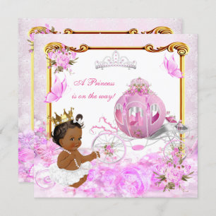 Princess Baby shower Pink Gold Carriage Ethnic Kaart