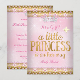 Princess Baby shower Pink Gold Foil Lace Tiara Kaart