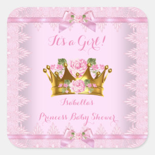 Princess Baby shower Pink Rose Lace Bow Vierkante Sticker