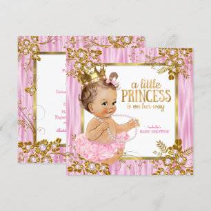 Princess Baby shower Pink Silk Floral Brunette Kaart