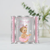 Princess Baby shower Pink Silver Tutu Blonde Kaart (Staand voorkant)