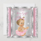 Princess Baby shower Pink Silver Tutu Blonde Kaart (Voorkant)