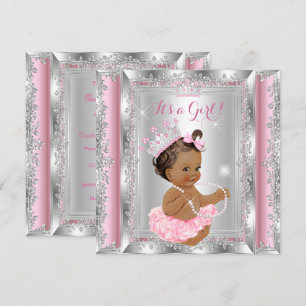 Princess Baby shower Pink Silver Tutu Brunette 2 Kaart