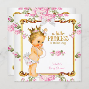 Princess Baby shower Pink White Floral Blonde Girl Kaart