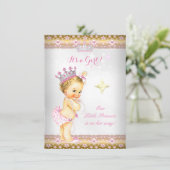Princess Baby shower Pink White Gold Tiara Blonde Kaart (Staand voorkant)