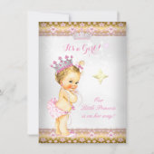 Princess Baby shower Pink White Gold Tiara Blonde Kaart (Voorkant)