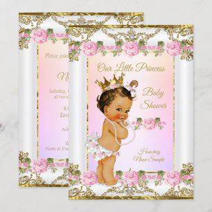 Princess Baby shower Roos Pink Gold White Brunette Kaart