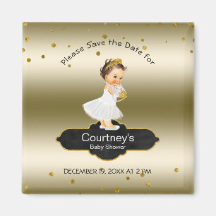 Princess Baby shower Save the Date Elegant Gold Magneet