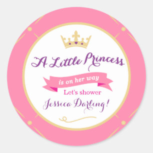 Princess Baby shower Stickers   Roze en Paars meis