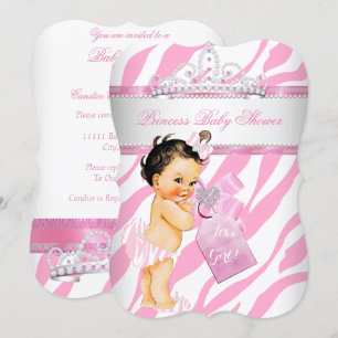 Princess Baby shower Zebra Pink Brunette Girl Kaart