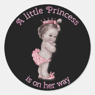  Princess Baby shower Zwart Roze Ronde Sticker