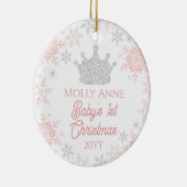 Princess Baby's eerste kerstroze zilver glitter Keramisch Ornament (Rechts)