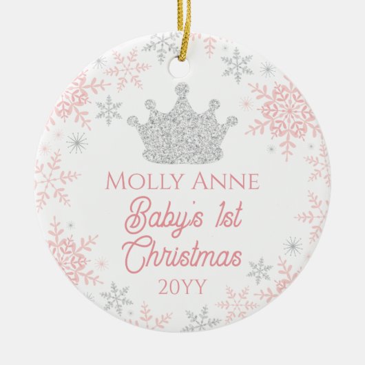Princess Baby's eerste kerstroze zilver glitter Keramisch Ornament (Voorkant)
