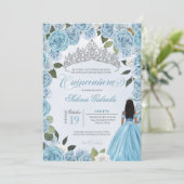 Princess Ball Blue Roses Quinceanera Invitation (Debout devant)
