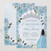 Princess Ball Blue Roses Quinceanera Invitation (Devant / Derrière)