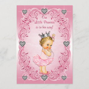 Princess Ballerina Diamond Hearts Baby shower Kaart