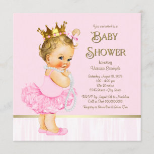 Princess Ballerina Pink Gold Baby shower Kaart