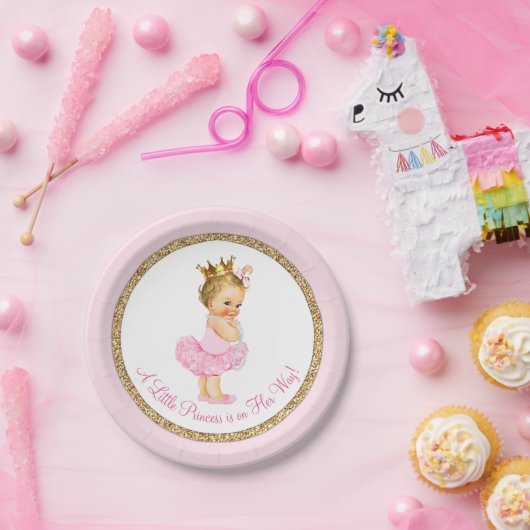 Princess Ballerina Roze Goud Baby shower Papieren Bordje (Feest)