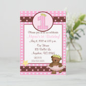 Princess Ballet Bear Girls 1er Birthday Invitation (Debout devant)