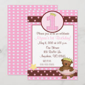 Princess Ballet Bear Girls 1er Birthday Invitation (Devant / Derrière)