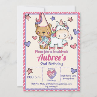 Princess Beer en Unicorn Birthday Invitation Kaart