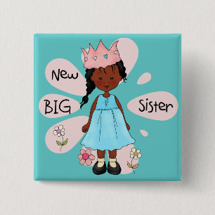 Princess Big Sister African American Vierkante Button 5,1 Cm