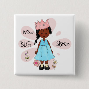 Princess Big Sister African American Vierkante Button 5,1 Cm