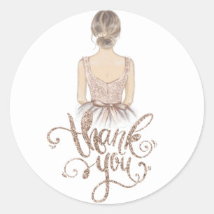 Princess Birthday Beige glitter Dank u wel Ronde Sticker
