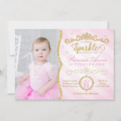 Princess Birthday Invitation Pink & Gold Kaart (Voorkant)