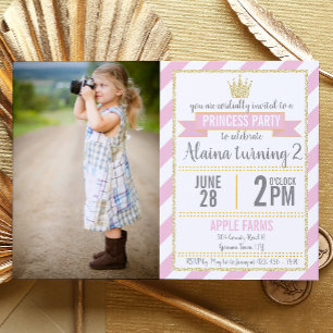 Princess Birthday Invitation with Faux Glitter Kaart