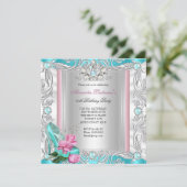 Princess Birthday Party Blauwgroen roze roze hoge  Kaart (Staand voorkant)