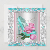 Princess Birthday Party Blauwgroen roze roze hoge  Kaart (Achterkant)