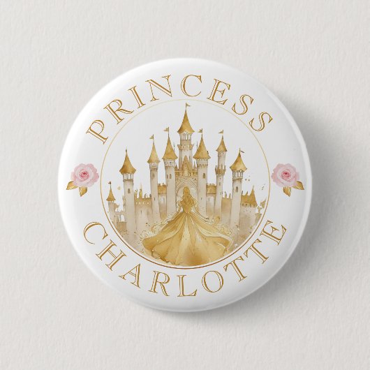Princess Birthday Party Button - Roze en Goud (Voorkant)