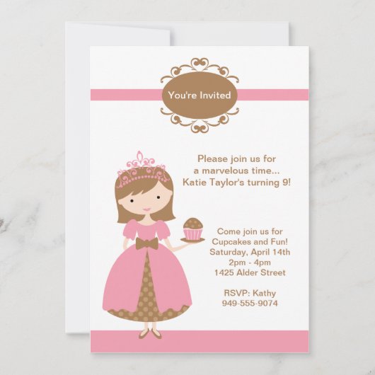 Princess Birthday Party Invitation Kaart (Voorkant)