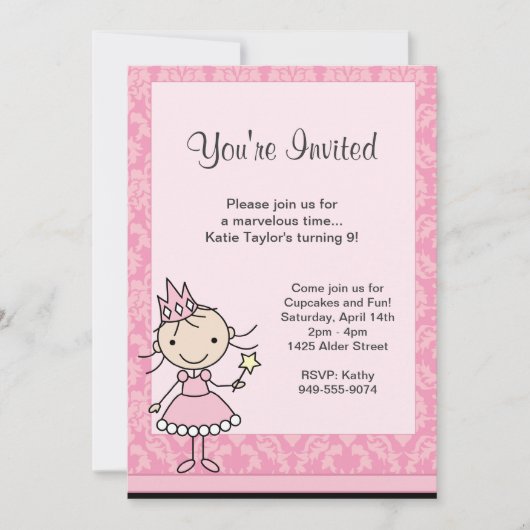 Princess Birthday Party Invitation Kaart (Voorkant)