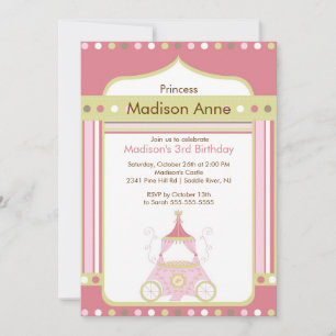 Princess Birthday Party Invitation - Roze Carriage Kaart